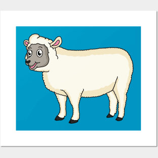 Cute happy sheep cartoon illustration Posters and Art